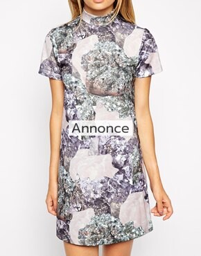 ASOS Shift Dress Scuba with High Neck in Jewel Print kjole