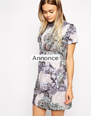ASOS Shift Dress Scuba with High Neck in Jewel Print
