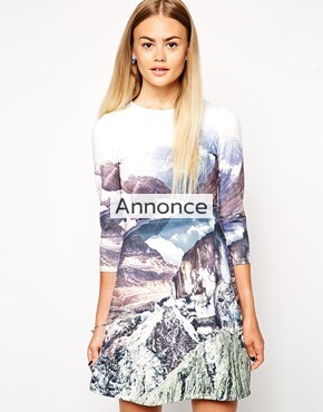 asos a-line scuba dress with long sleves in mountain print